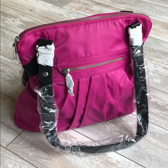 Baggallini Magenta Trapezoid Pleated Tote - Picture 3 of 4